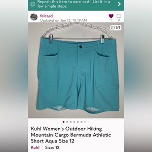 Kuhl Women's Outdoor Hiking Mountain Cargo Bermuda Athletic Short Aqua Size 12
